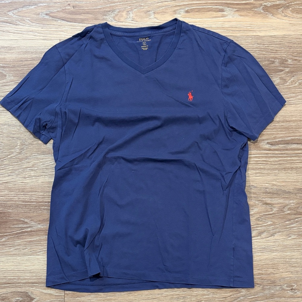 Polo by Ralph Lauren Men's V-Neck Blue Tee
